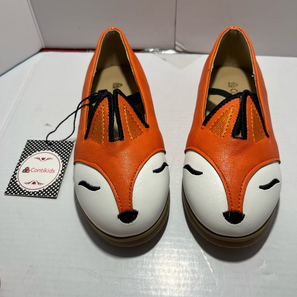 Conti Toddler Kid Fox Face Flat Patent Unique Design Casual Shoes C- 10. NIB